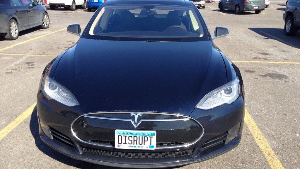 Tesla Model S with DISRUPT license plate, March 2013 [photo: Sam Villella]