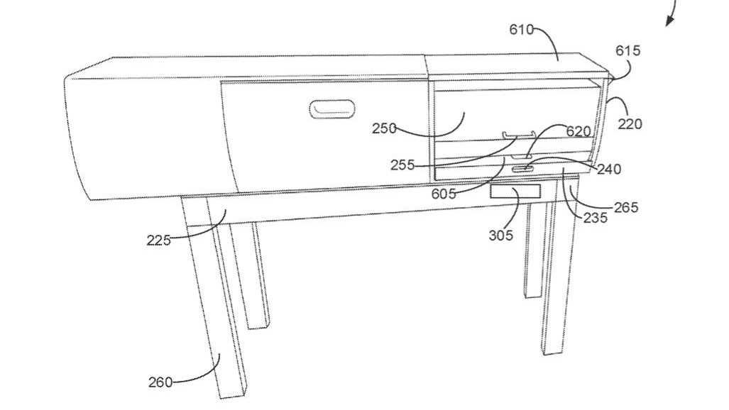 Patent image of a Rivian camp kitchen with grill