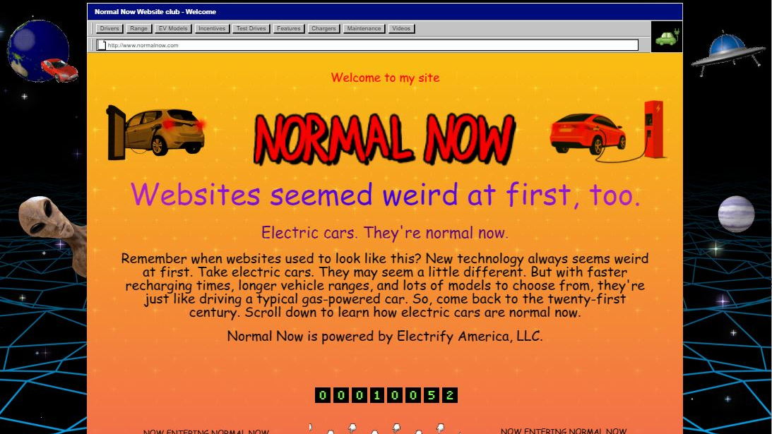 Electrify America "Normal Now" advertising home page