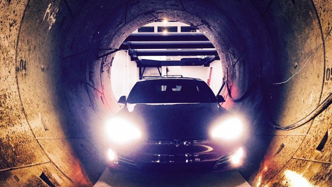 Tesla Model S inside The Boring Company tunnel