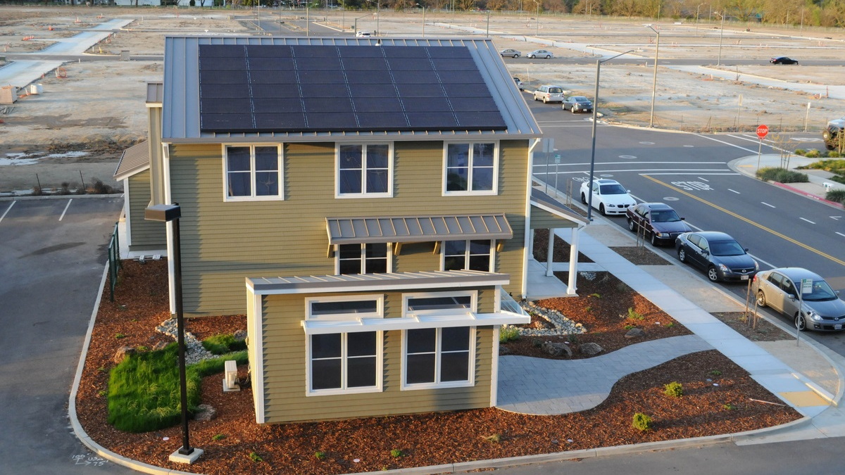 Photovoltaic solar panels on roof of Honda Smart Home at UC-Davis, California