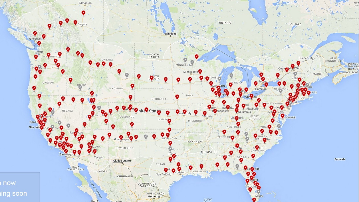 Tesla Motors Supercharger DC fast-charging sites open in North America as of September 2015