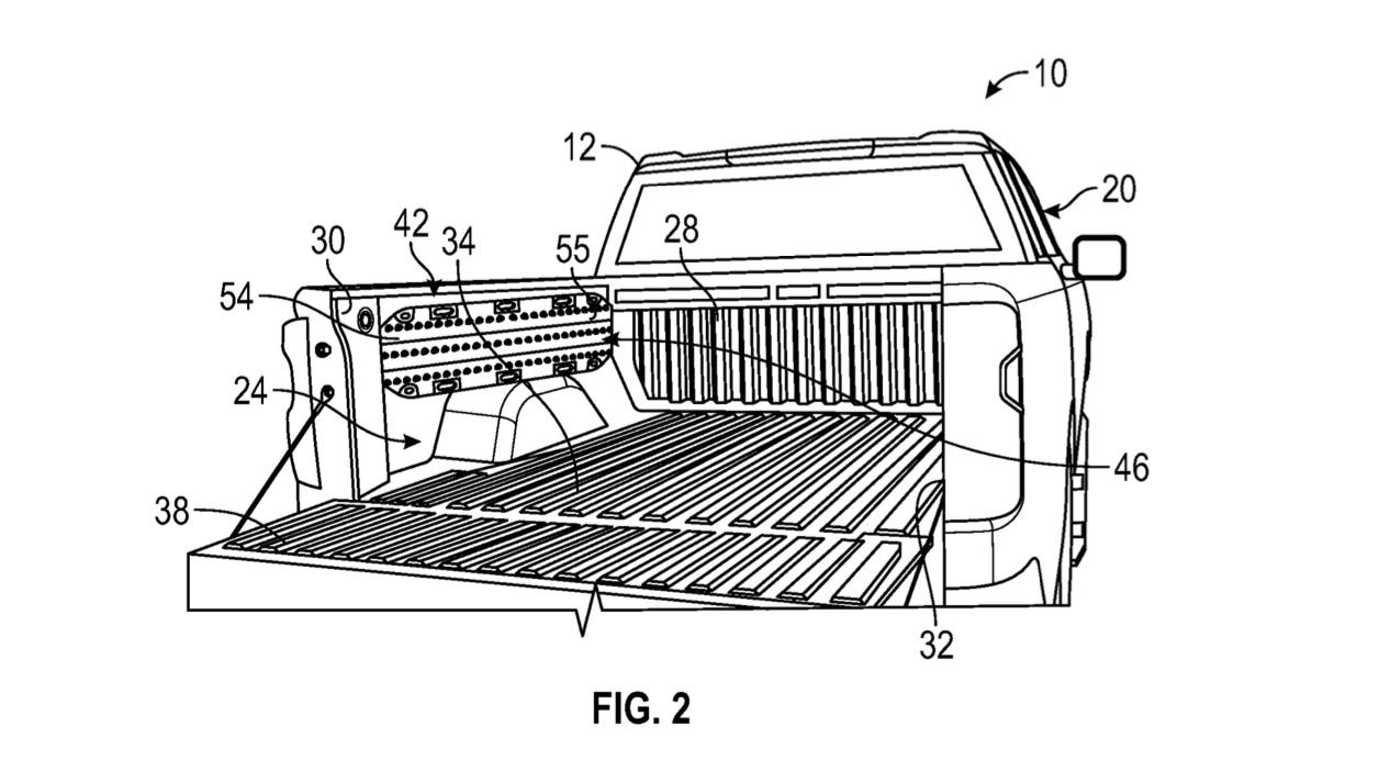 General Motors foldable bed ramps patent image