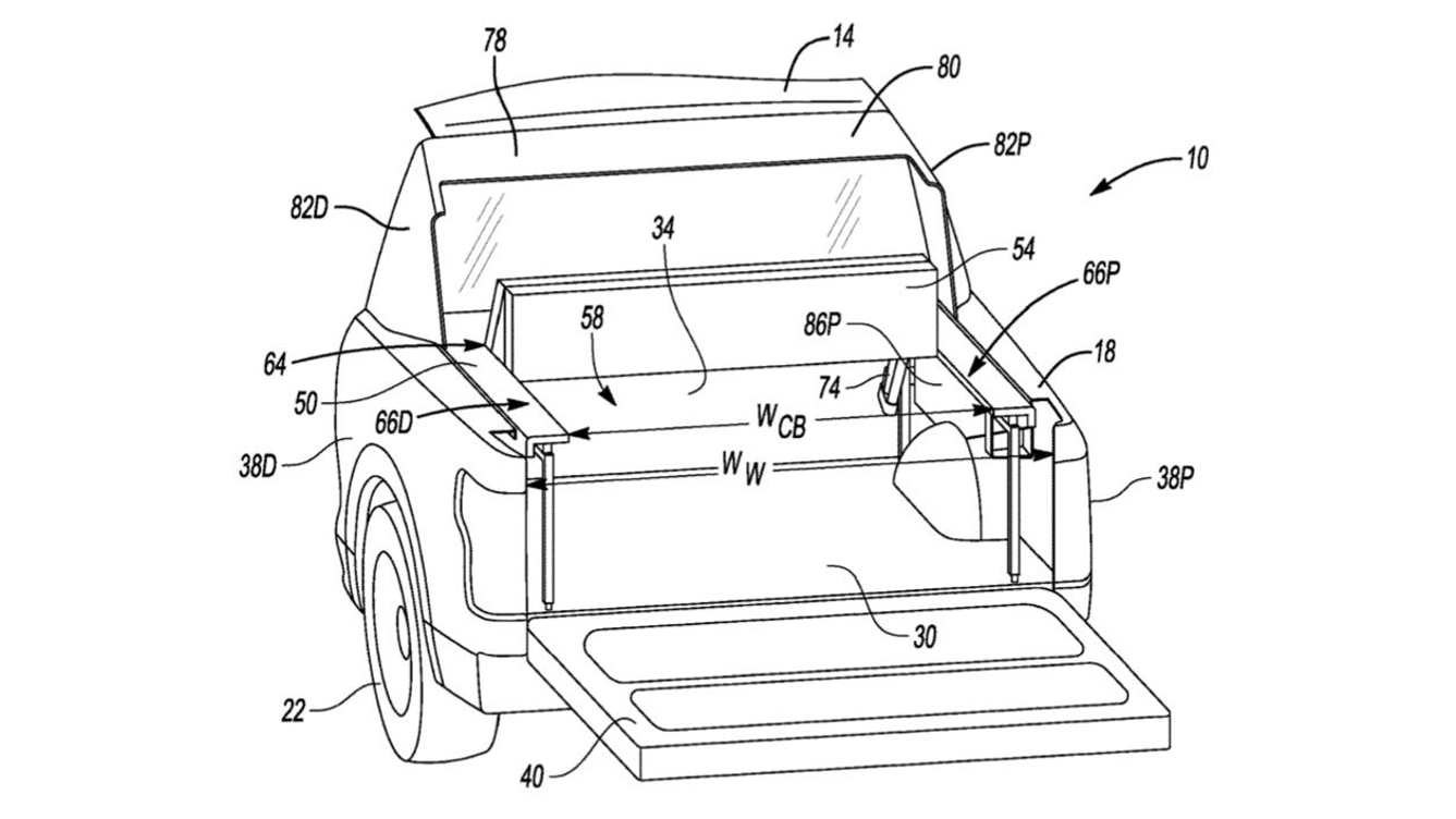 Ford deployable bed fin patent image