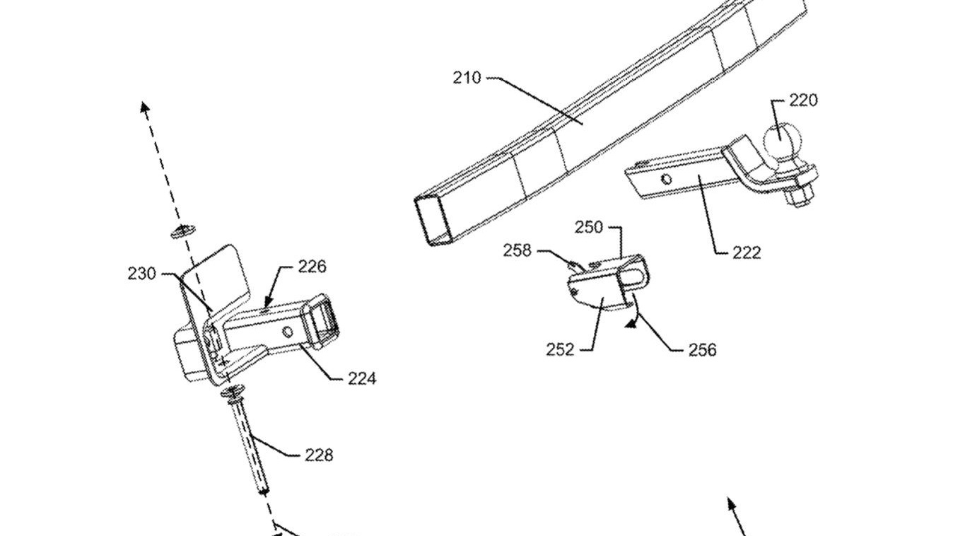 Ford pivoting trailer hitch patent image