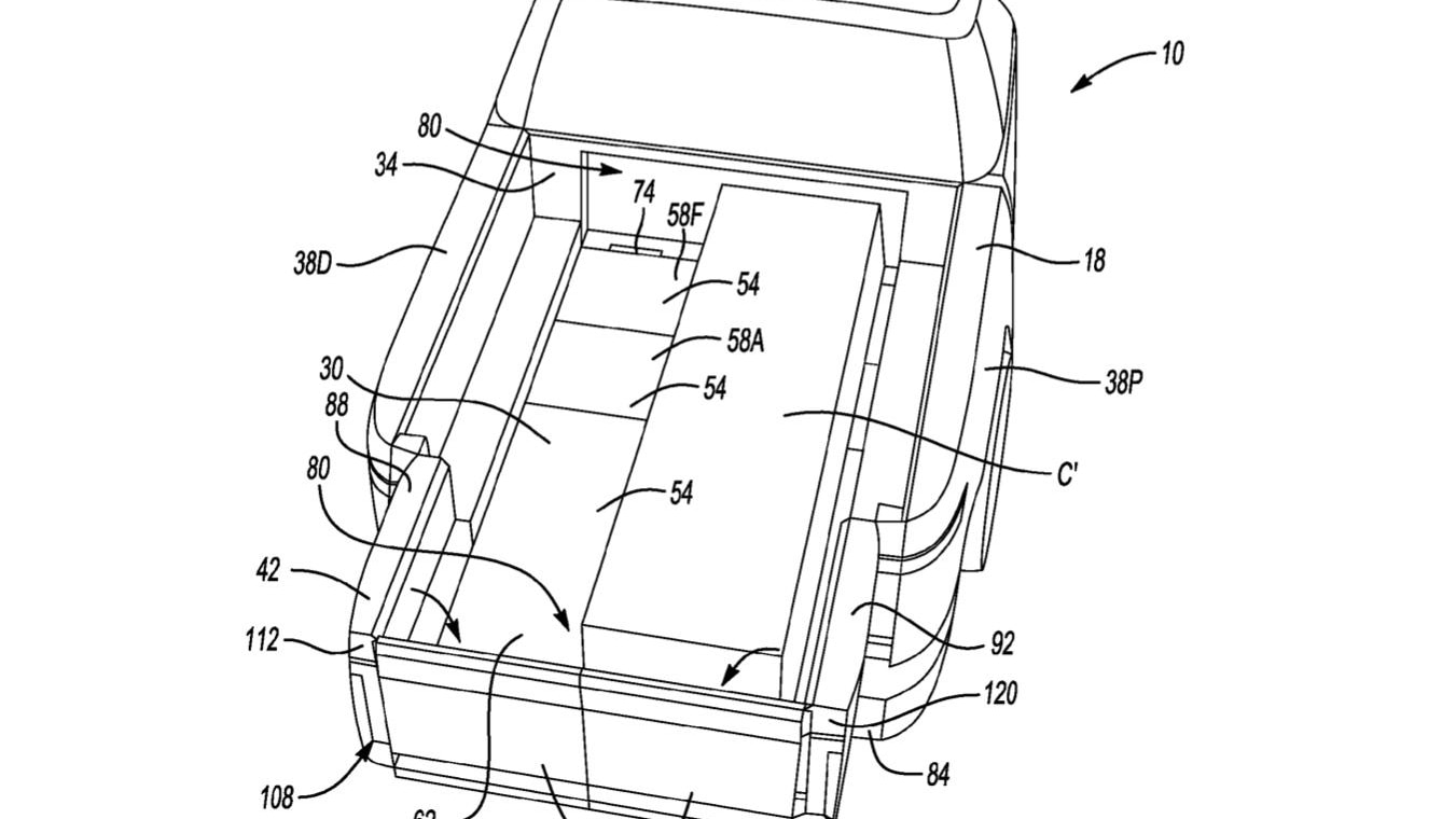 Patent image of Ford extending cargo bed floor