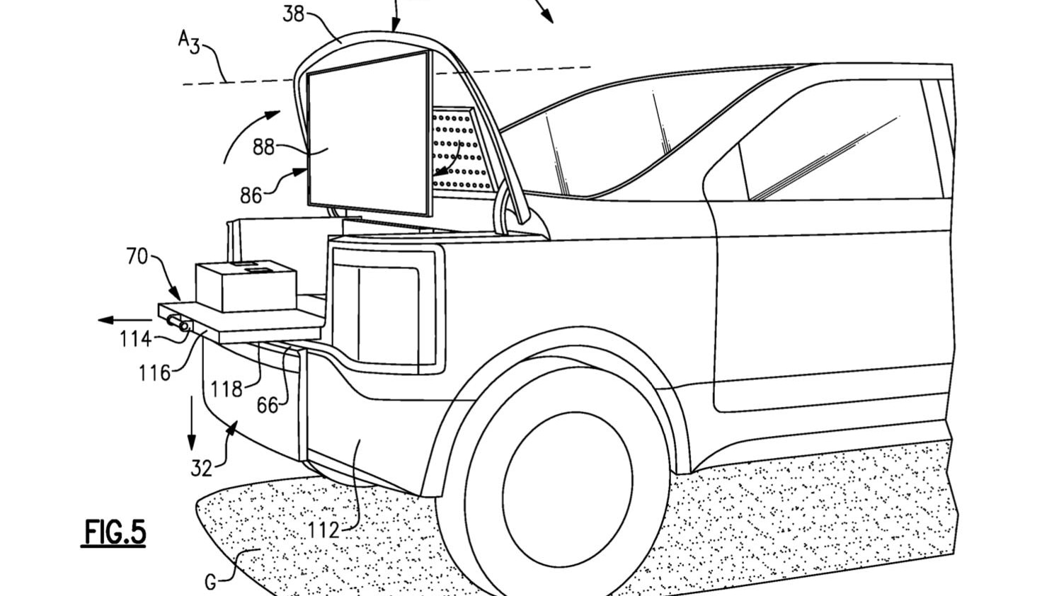 Ford frunk screen mount patent image