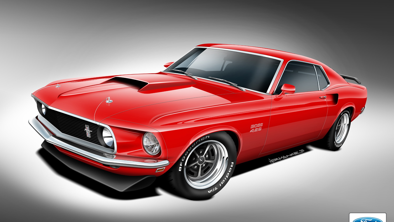 Teaser sketch for Classic Recreations 1969-1970 Ford Mustang Boss 429