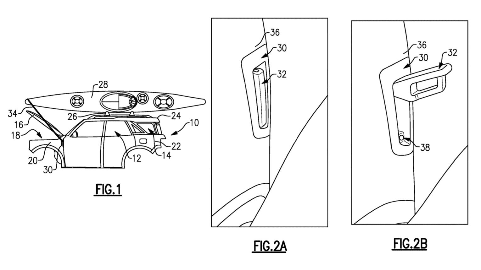 Ford retractable fender tie-down point patent image