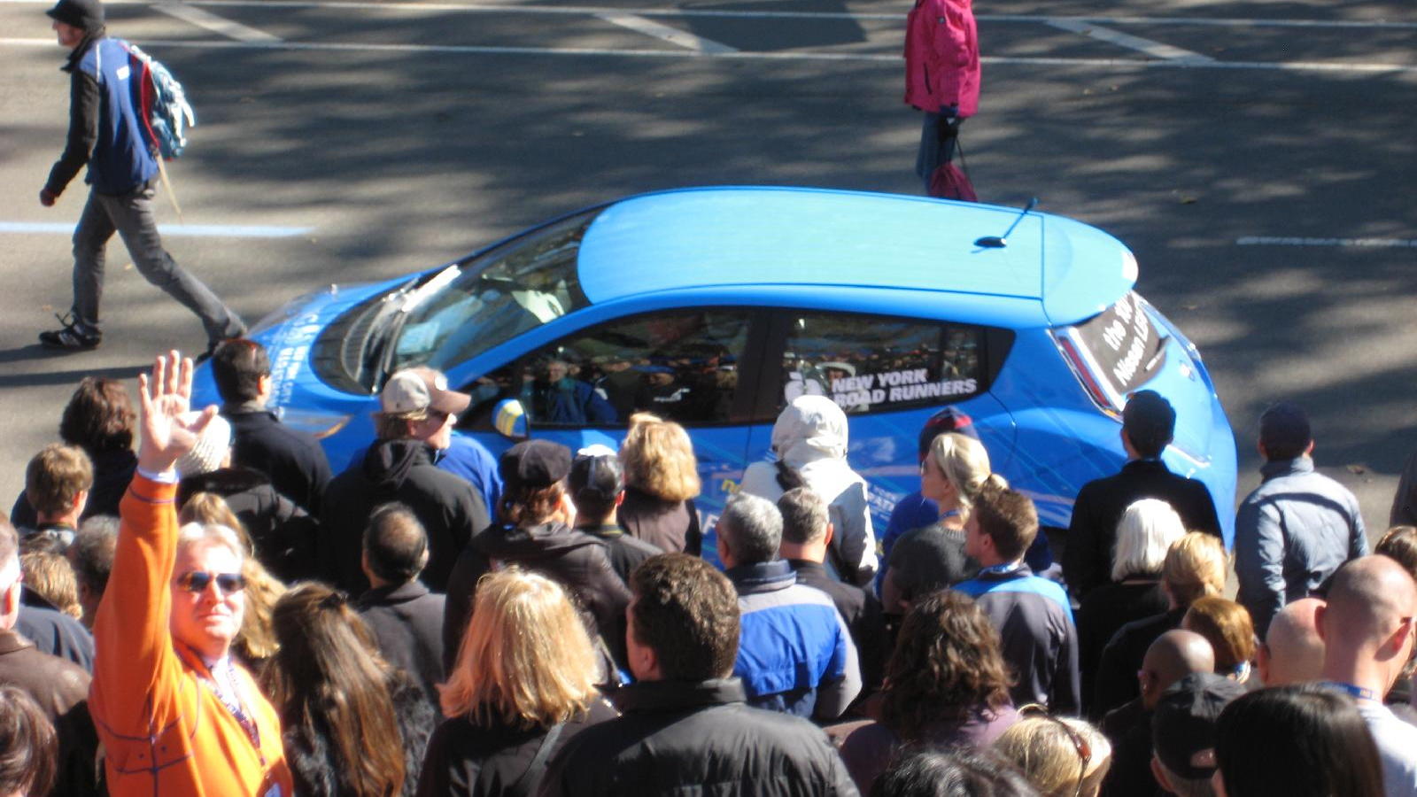 2011 Nissan Leaf electric car at NYC Marathon, Oct 2010