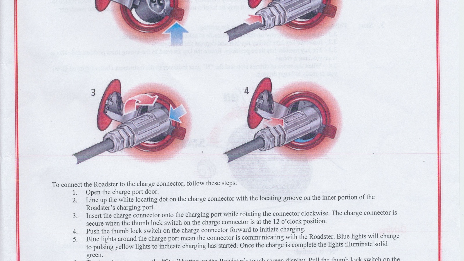 Tesla Roadster owner's documentation, including warnings & restrictions on battery state of charge