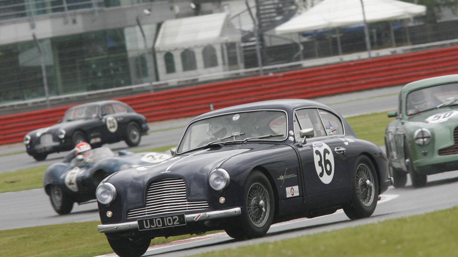 Classic Aston Martins at the Silverstone circuit