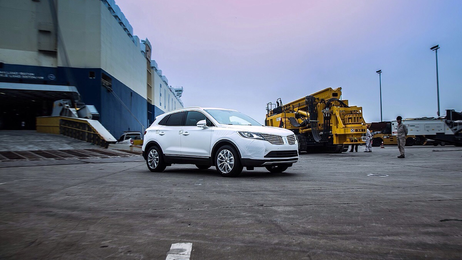 2015 Lincoln MKC driven off a container ship at a port in China