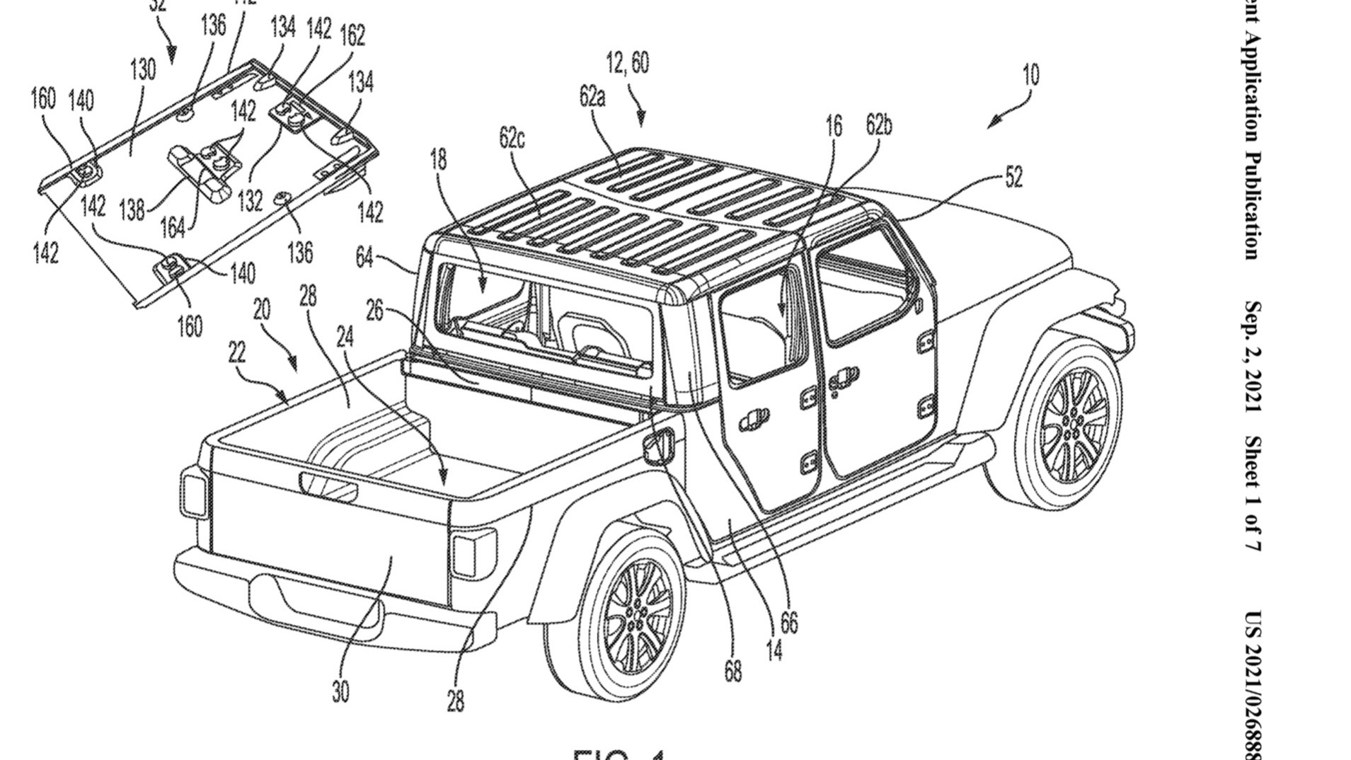 Jeep Gladiator roof panel storage on bed tonneau cover (patent image)