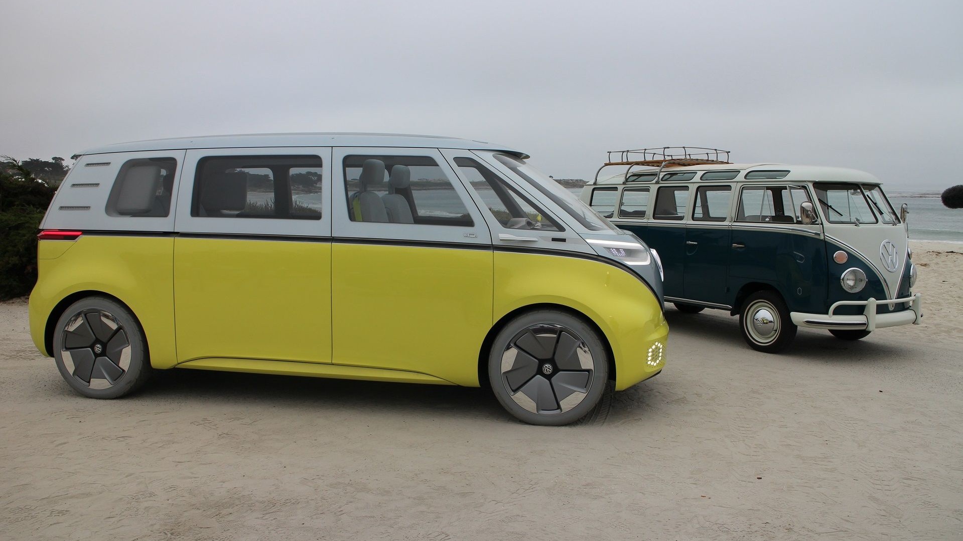 Volkswagen ID Buzz electric bus concept with 1964 VW Microbus