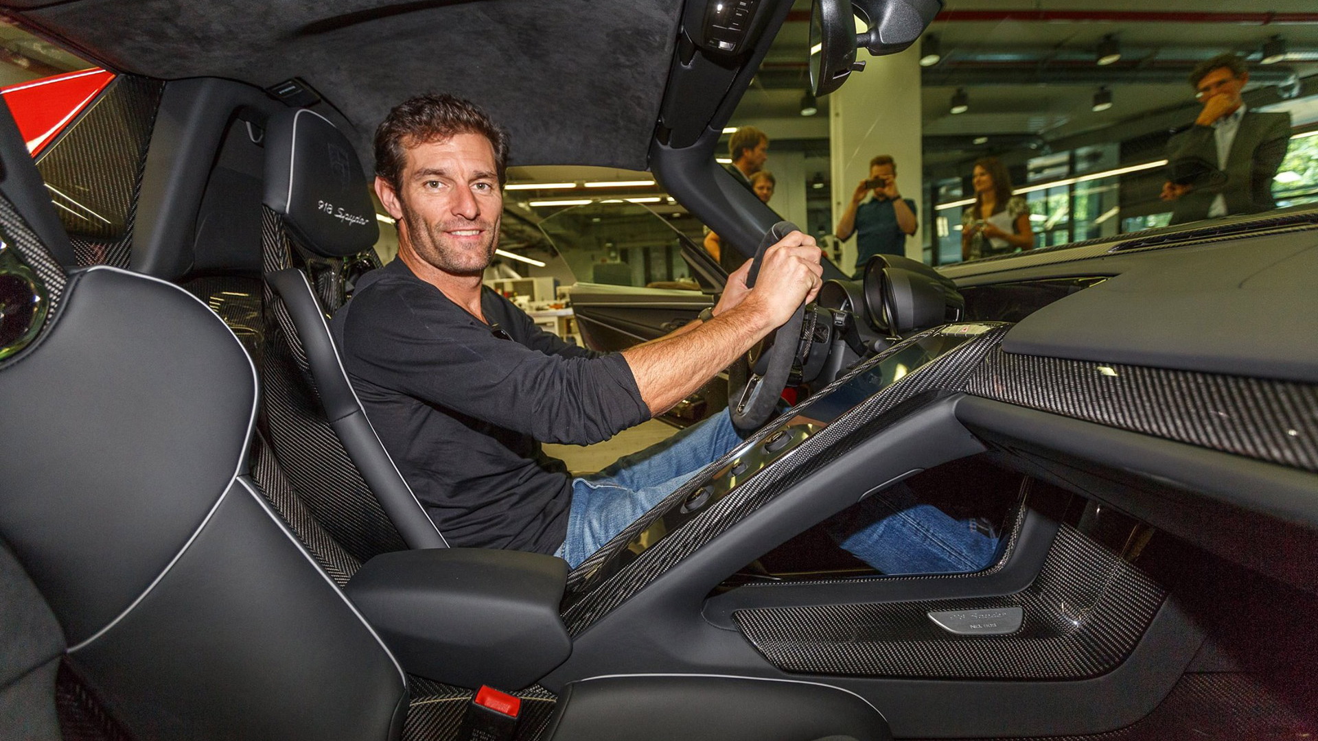 Mark Webber takes delivery of a Porsche 918 Spyder