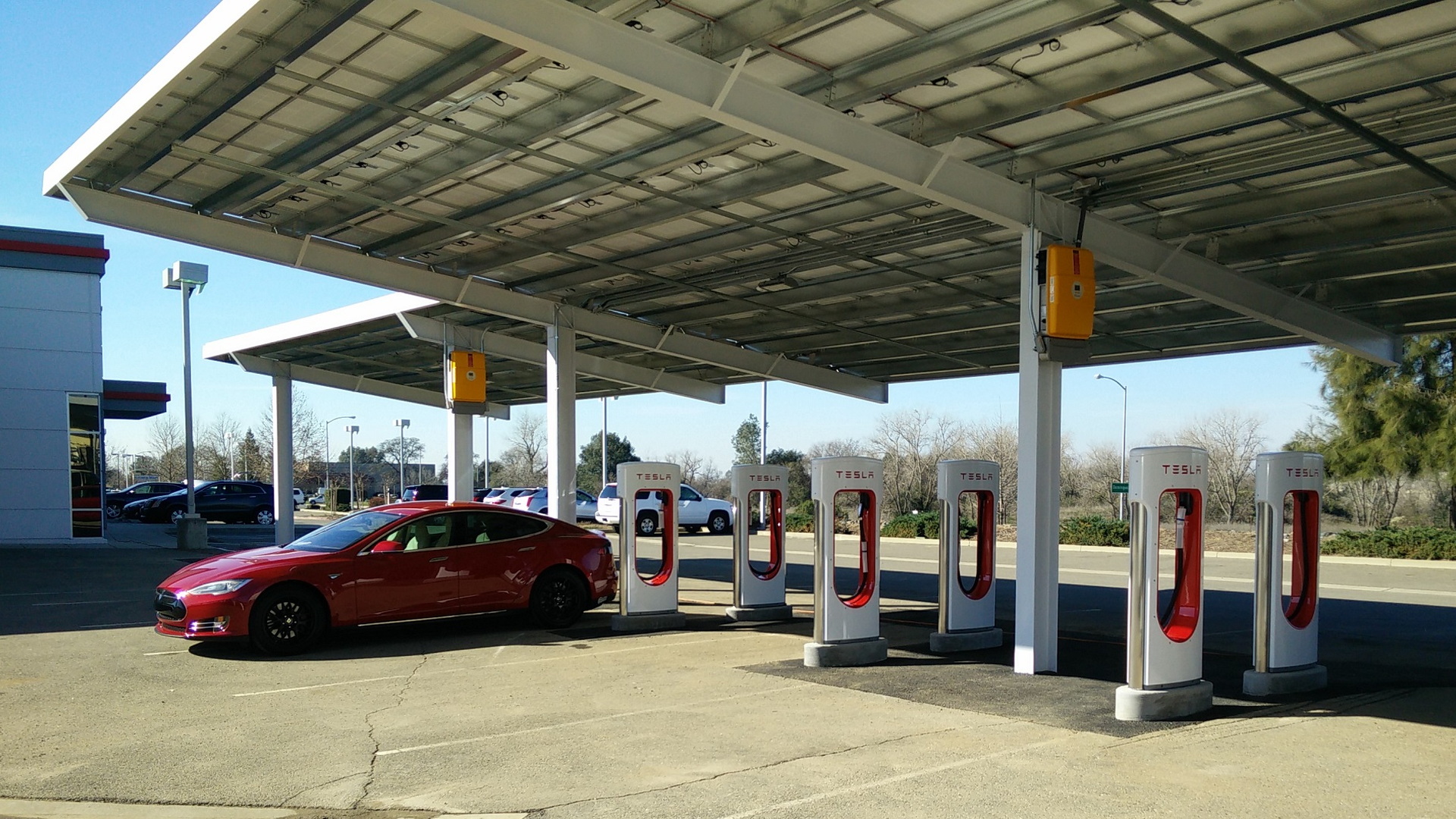 Tesla Supercharger site in Rocklin, California, before expansion    [photo: George Parrott]