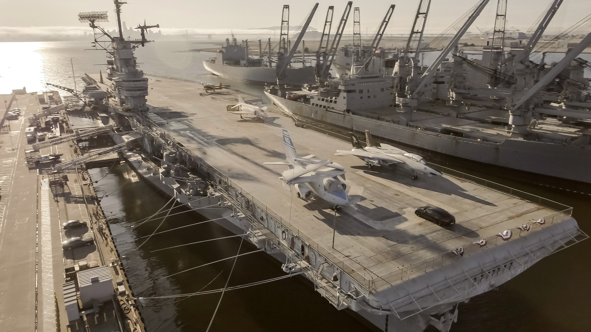 2020 Porsche Taycan  -  0-90-0 mph stunt on USS Hornet aircraft carrier