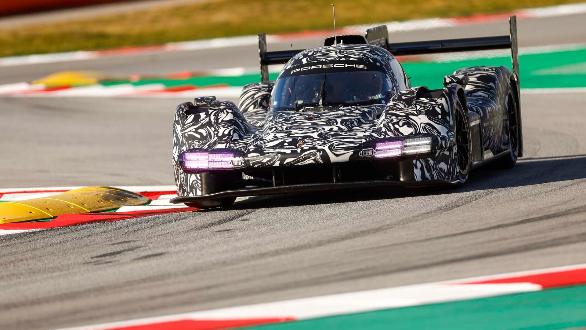2023 Porsche LMDh race car tests at Circuit de Barcelona-Catalunya