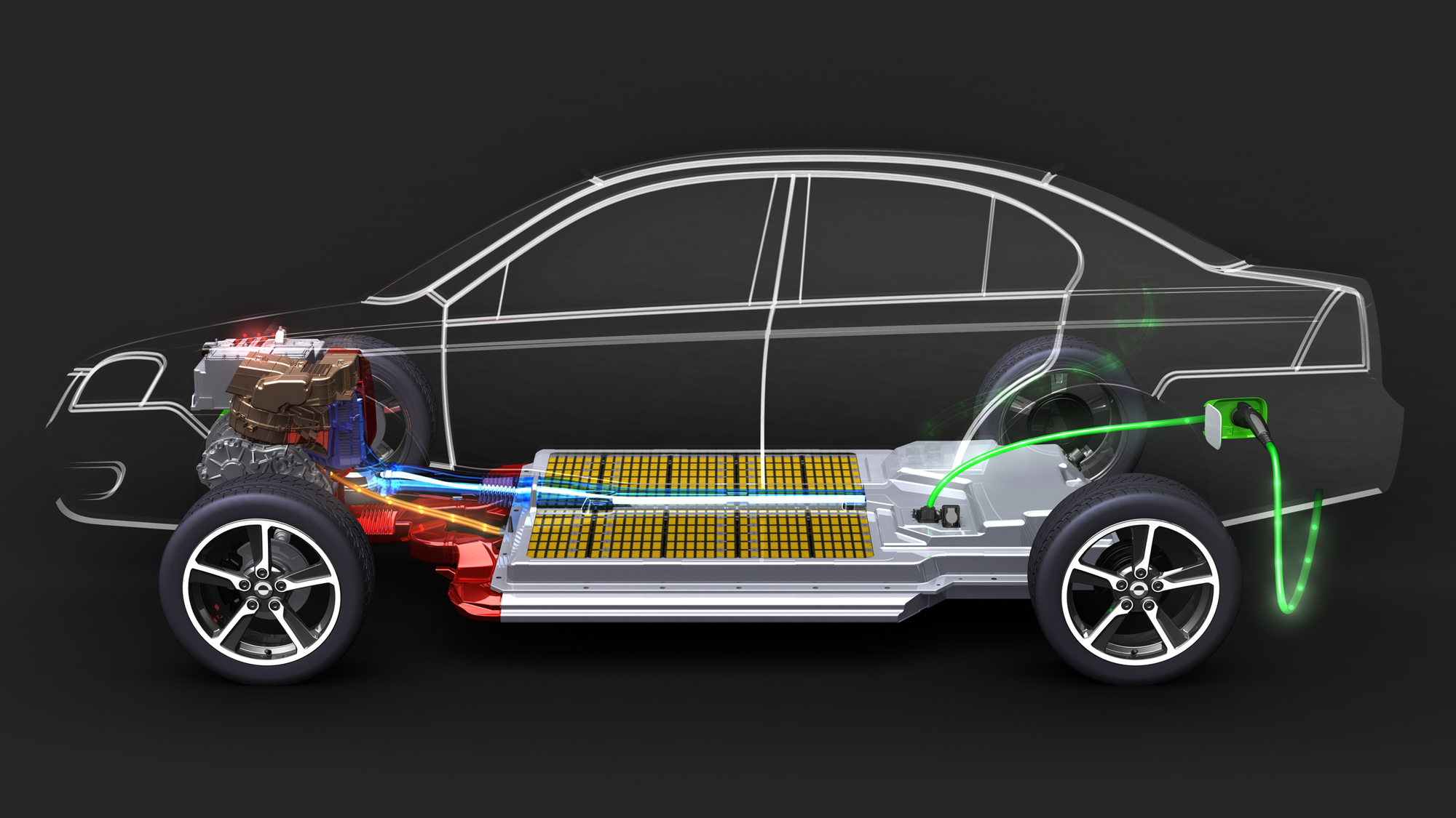 cutaway drawing of 2011 Coda Sedan electric car