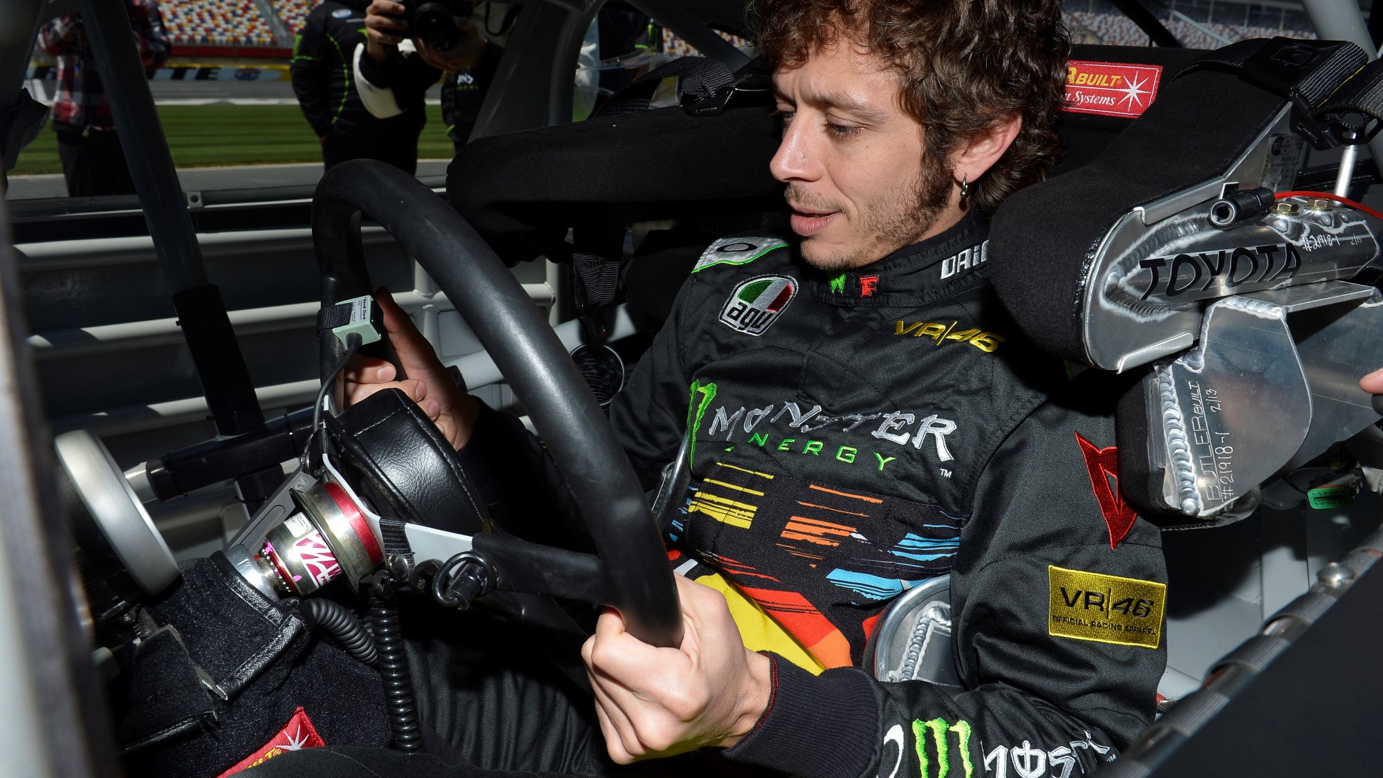 Valentino Rossi tests Kyle Busch's NASCAR Nationwide Toyota Camry