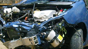 Wrecked Toyota Prius owned by Elizabeth James, photo by Ted James, from Houston Press