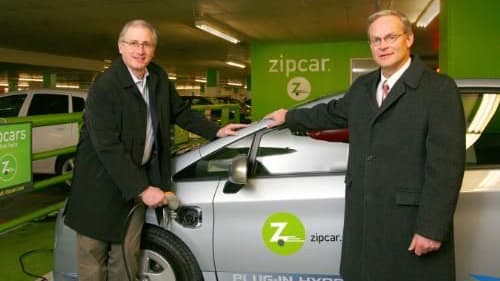 Zipcar's Scott Griffith and Toyota's Frank Miller with a Toyota Prius PHV