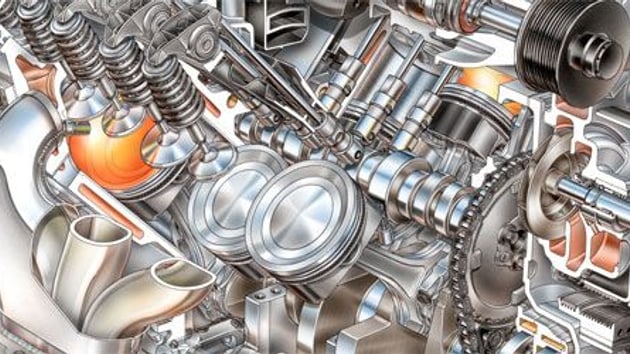 Cutaway drawing showing the pistons of GM's LS9 engine