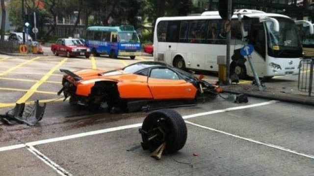 Wreckage of a Pagani Zonda F that crashed in Hong Kong