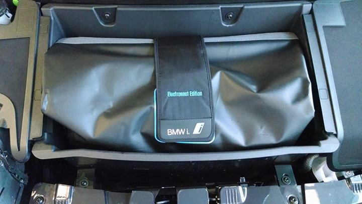 2014 BMW i3 REx range-extended electric car owned by Tom Moloughney - charging cord in compartment