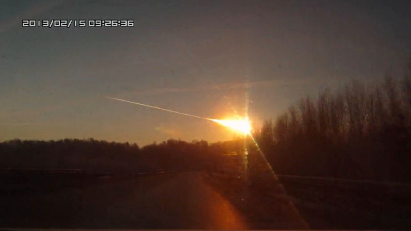 A meteorite streaks across the sky near Chelyabinsk, in the Russian Urals