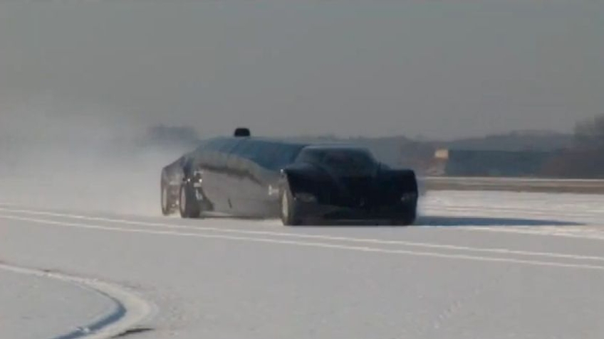 The electric-powerd Superbus undergoes winter systems testing.