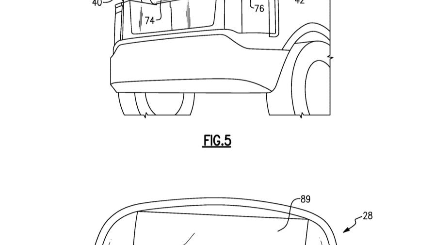 Ford frunk-mounted screen patent image