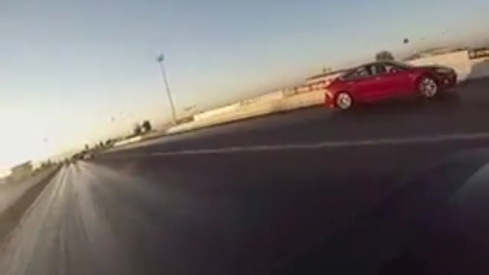 Tesla Model S P90D pulls away from P85D on California drag strip, Oct 2015  [video: Danilo Crudele]