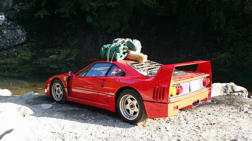 Ferrari F40 goes camping, barbecues, is awesome.