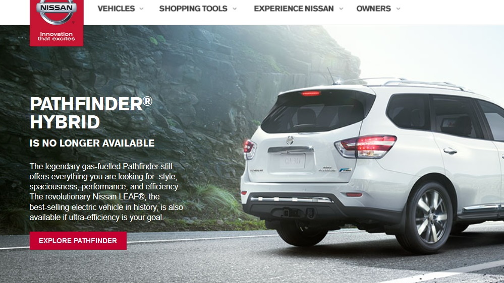 2014 Nissan Pathfinder Hybrid information page on Nissan North America website, Jun 2015
